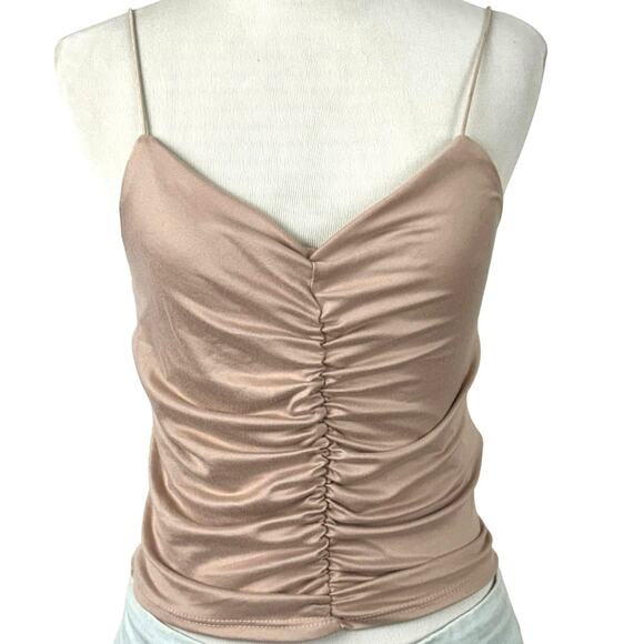 Gaze Women Sleeveless Ruched Tank Top Tan Brown Neutral Minimalist NWT Size XS - Picture 1 of 6